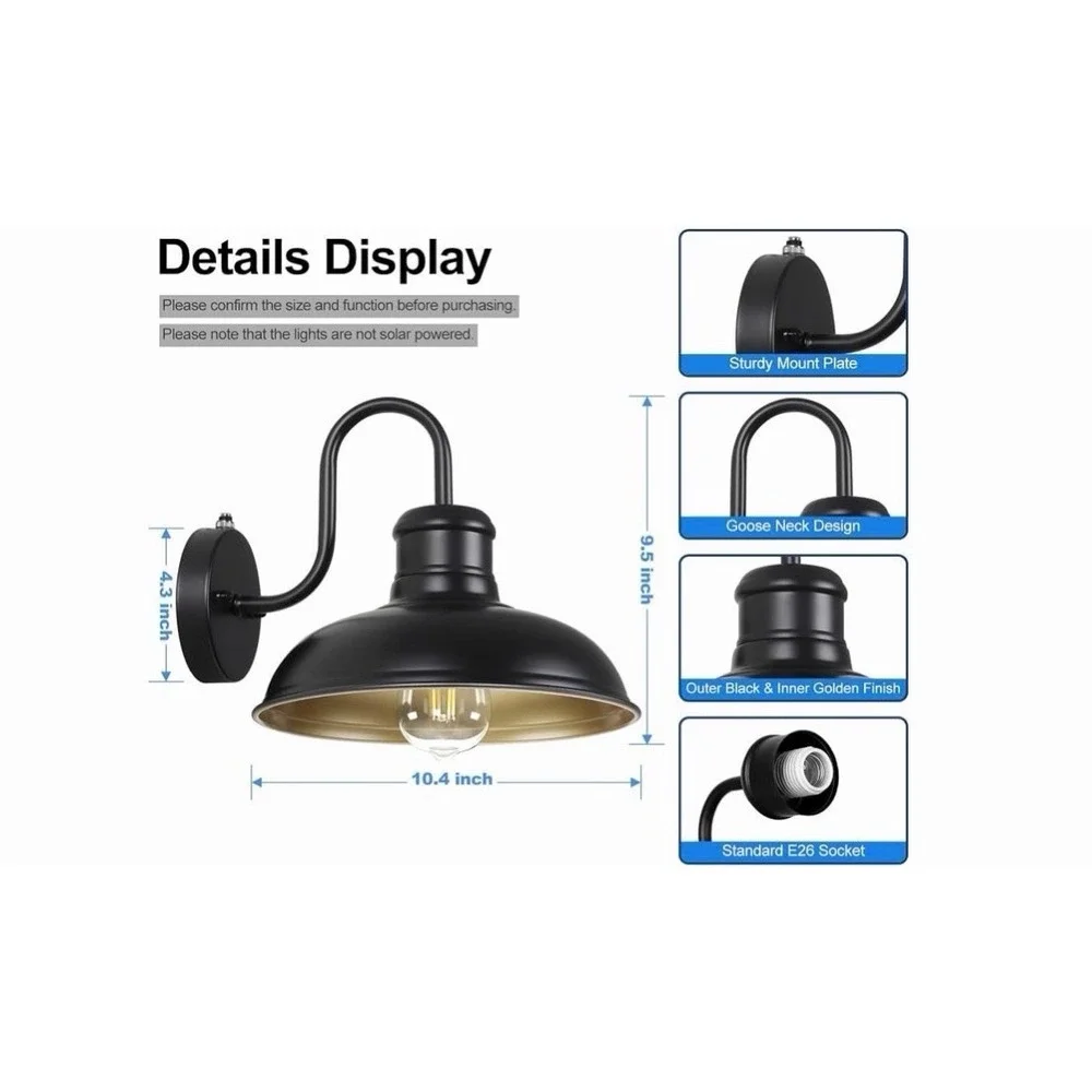 2 Pack Outdoor Wall Light, Dusk to Dawn Gooseneck Barn Light, Farmhouse Outside